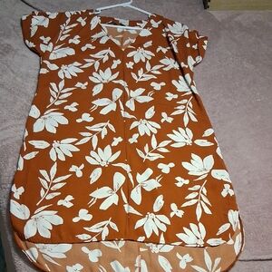 a new day Orange and White Floral Tunic Top